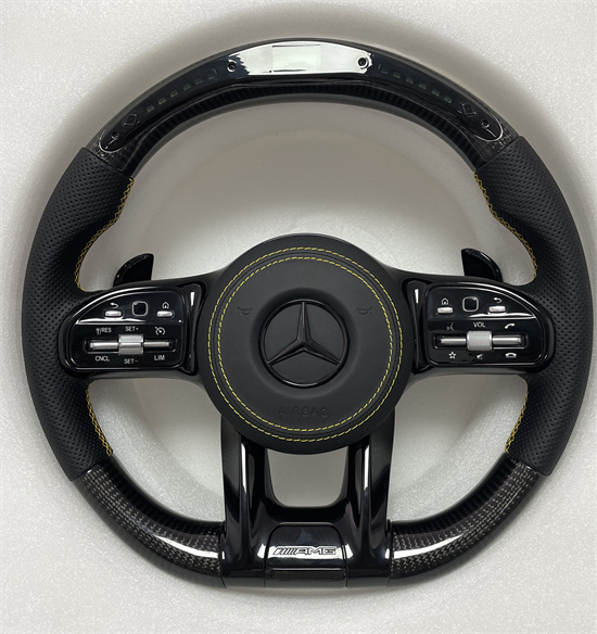 Suitable for Mercedes-Benz modified E-class G-class C-class S GLC GLE new AMG steering wheel black carbon fiber black label plus LED lights